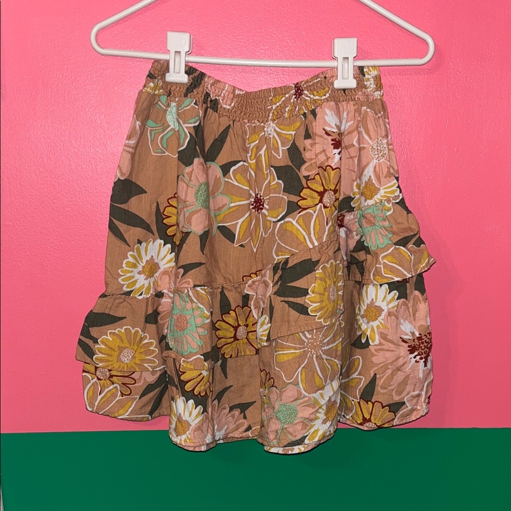 Roxy Floral A-Line Skirt in Brown and Yellow